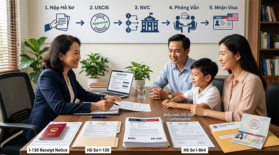 Quy trình từ I-130 đến phỏng vấn nhận visa