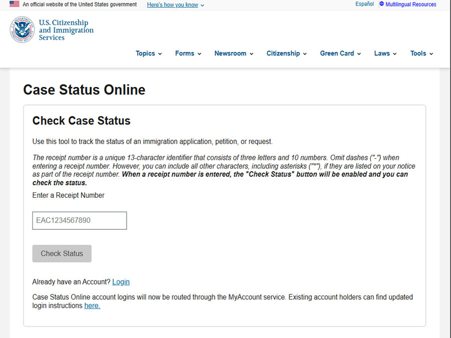 Cách tra cứu hồ sơ USCIS online bằng case number